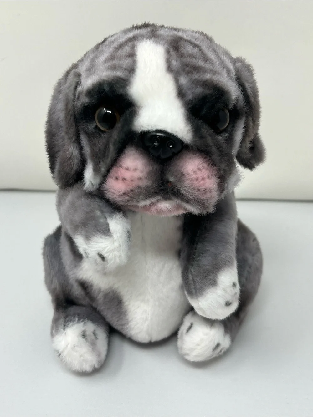 Realistic Gray Bulldog Puppy Plush Stuffed Animal Big Eyes Soft Dog Plush 7”